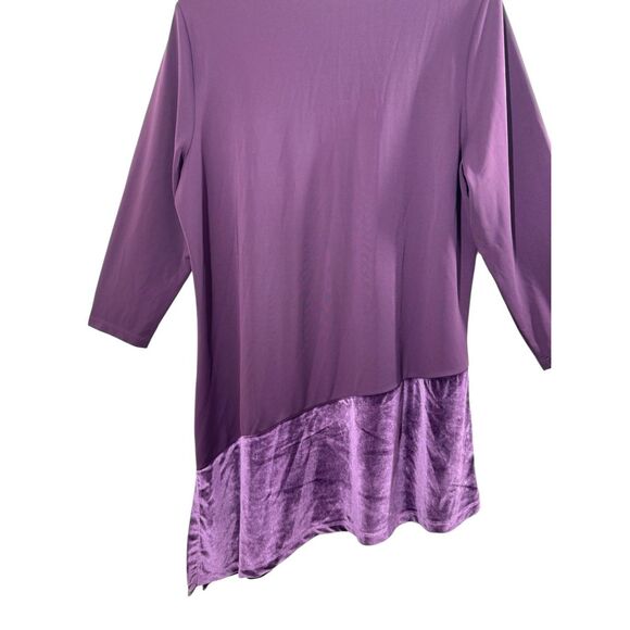 NWOT Susan Graver Purple 3/4 Sleeve Tunic Blouse Size L Velvet Asymmetrical Hem - Picture 3 of 9